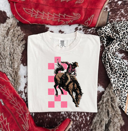 PINK CHECKED BRONC RIDER COMFORT COLOR TEE