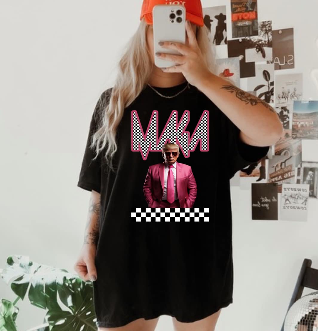 PINK CHECKERED MAGA TEE