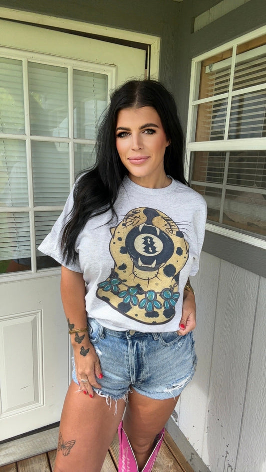 Leopard 8 ball turquoise tee