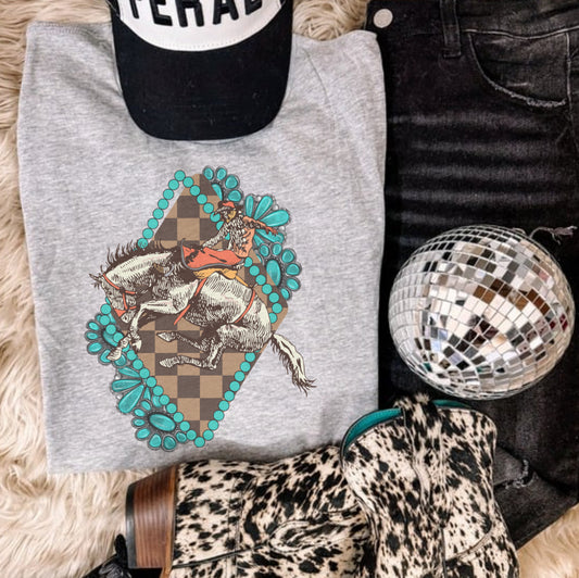 CHECKERED AND TURQUOISE SUB TEE