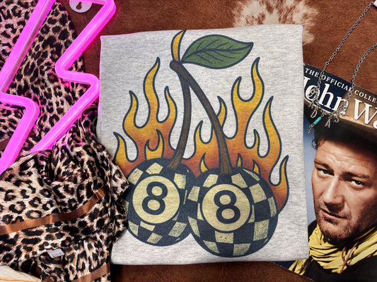 Checkered camo 8 ball cherry tee