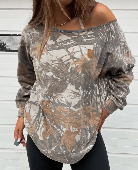 CAMO OFF THE SHOLDER TOP