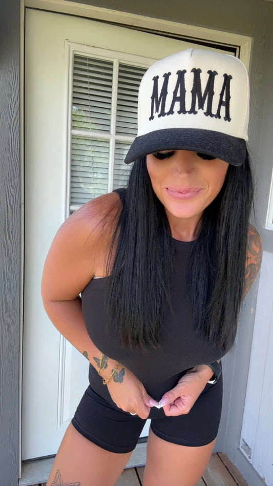 MAMA BLACK EMBROIDERED HAT