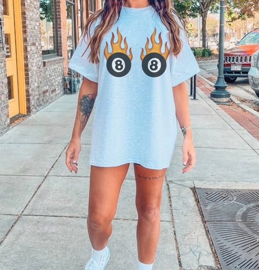 TWO FLAMIN 8 BALL TEE