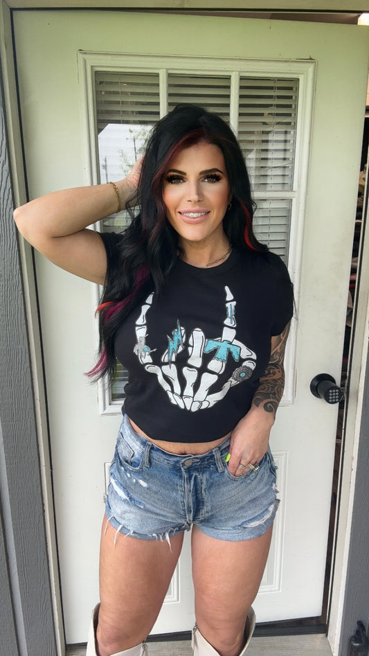 Skele turquoise ring baby tee